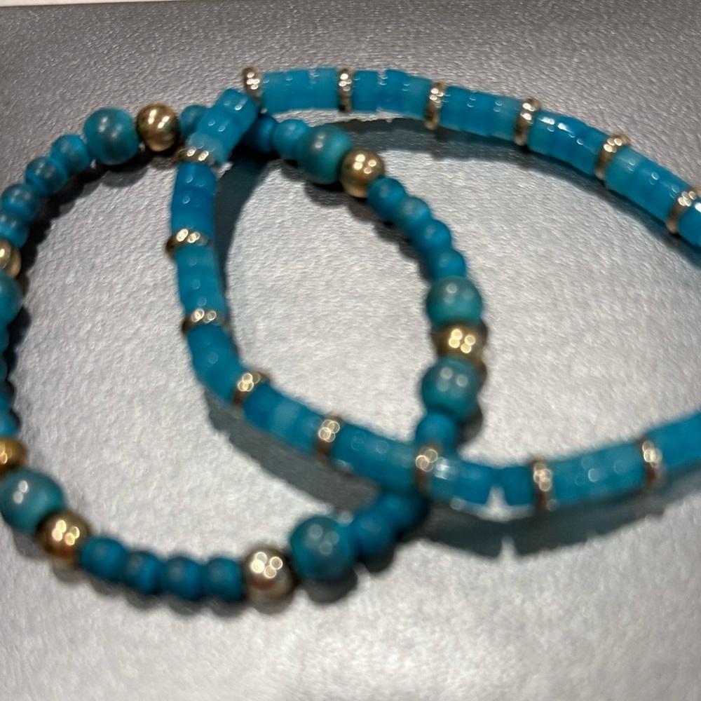 Turquoise and Gold Beaded Bracelet Set